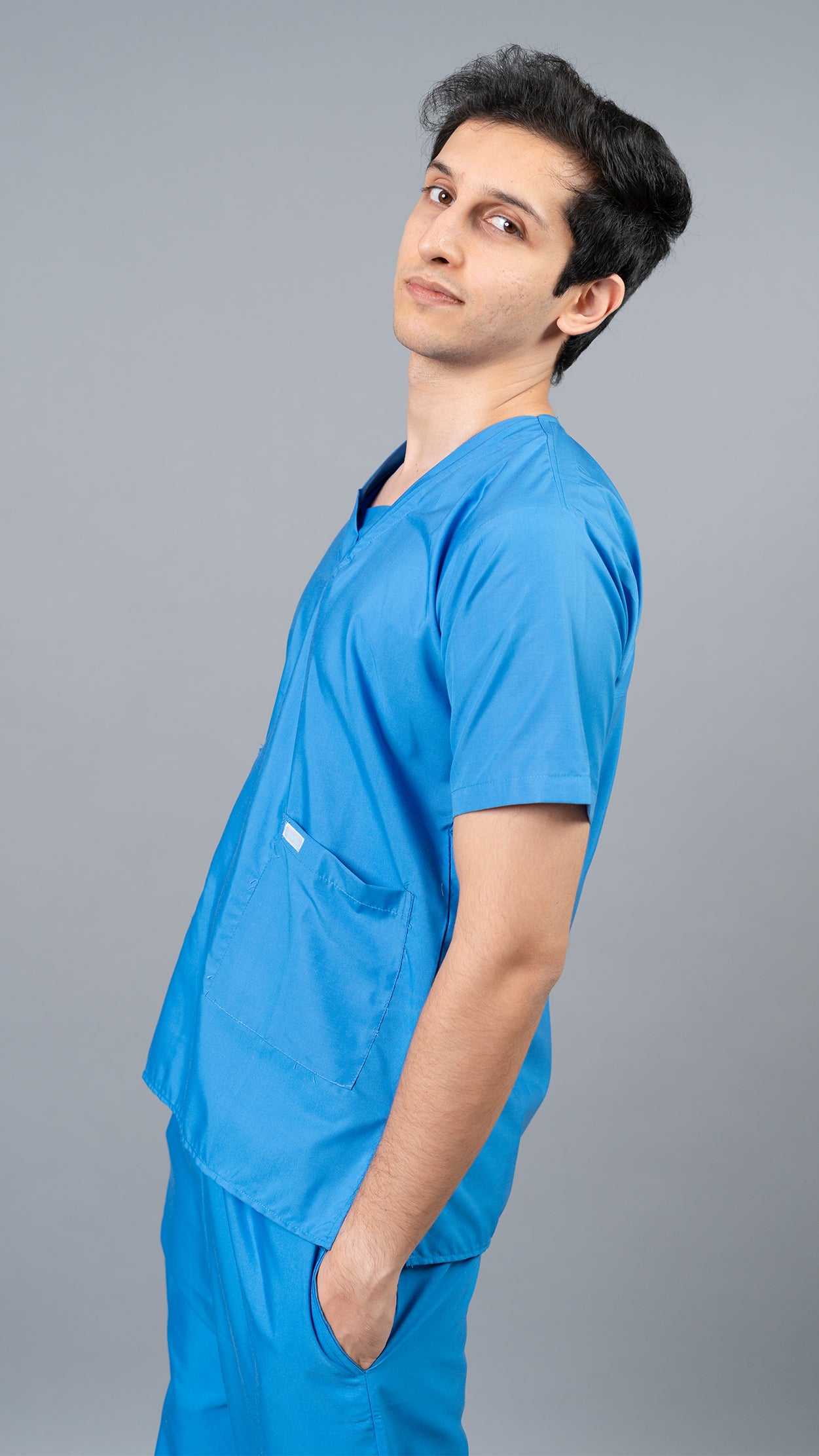 Vastramedwear Basic Medical Scrub Suit for Doctors Men Sky Blue