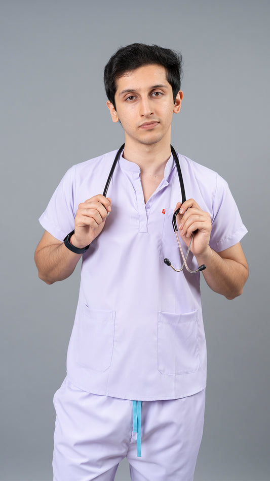 Vastramedwear’s Lavender Men's Mandarin Collar Scrub Suit for Doctors
