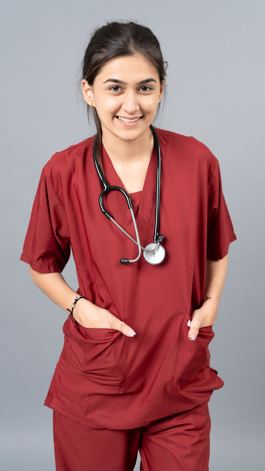 Vastramedwear Basic Medical Scrub Suit for Doctors Women  Maroon
