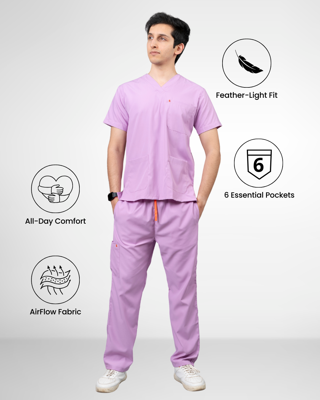 Vastramedwear Medical Scrub Suit for Doctors Men Lavender