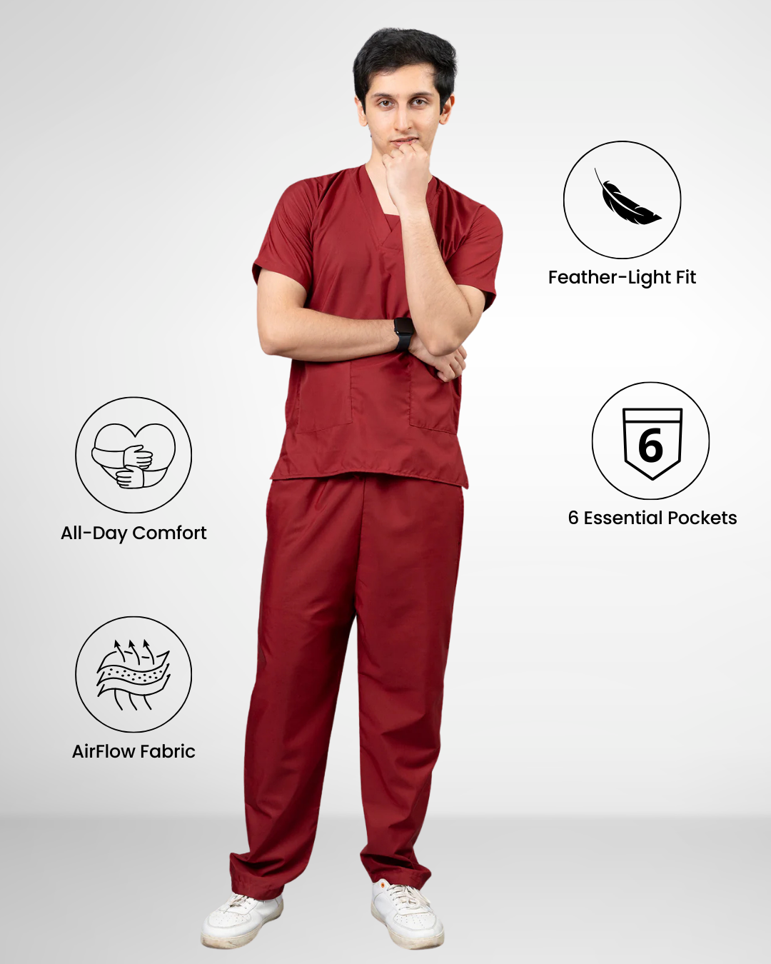 Vastramedwear Basic Medical Scrub Suit for Doctors staff Mens Maroon