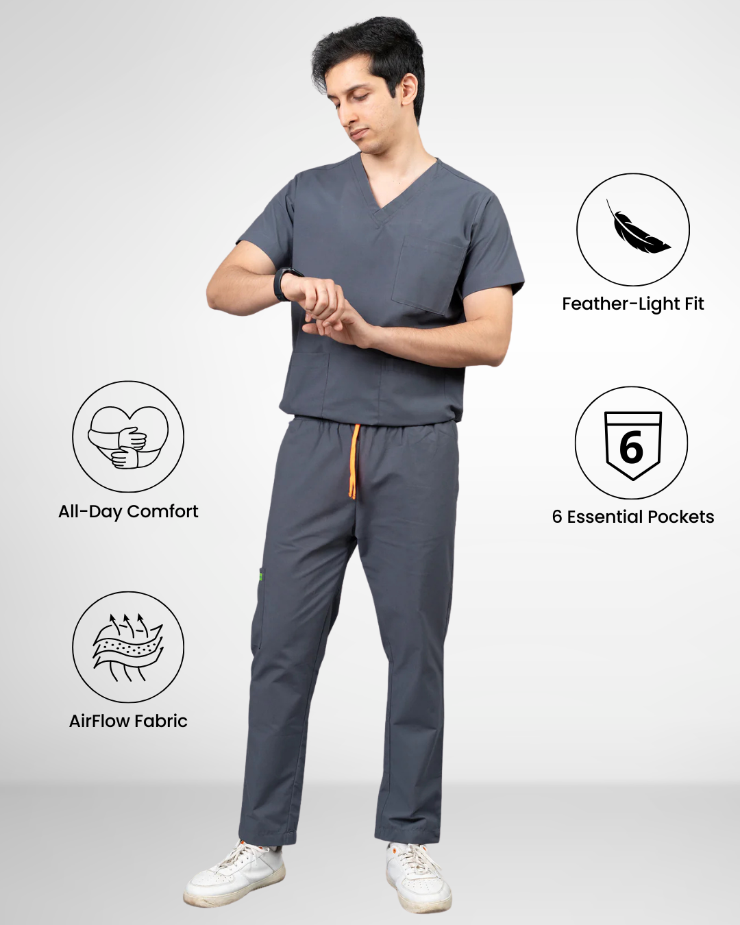 Vastramedwear Medical Scrub Suit for Doctors Men Grey