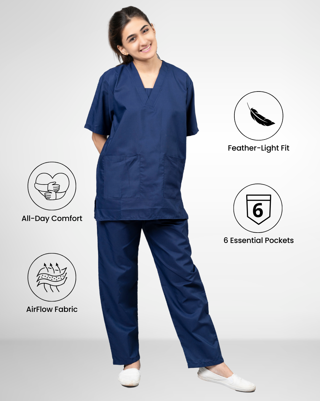 Vastramedwear Basic Medical Scrub Suit for Doctors Women Navy Blue