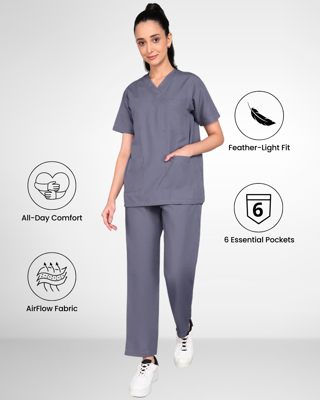 Vastramedwear Medical Scrub Suit for Doctors Women Grey