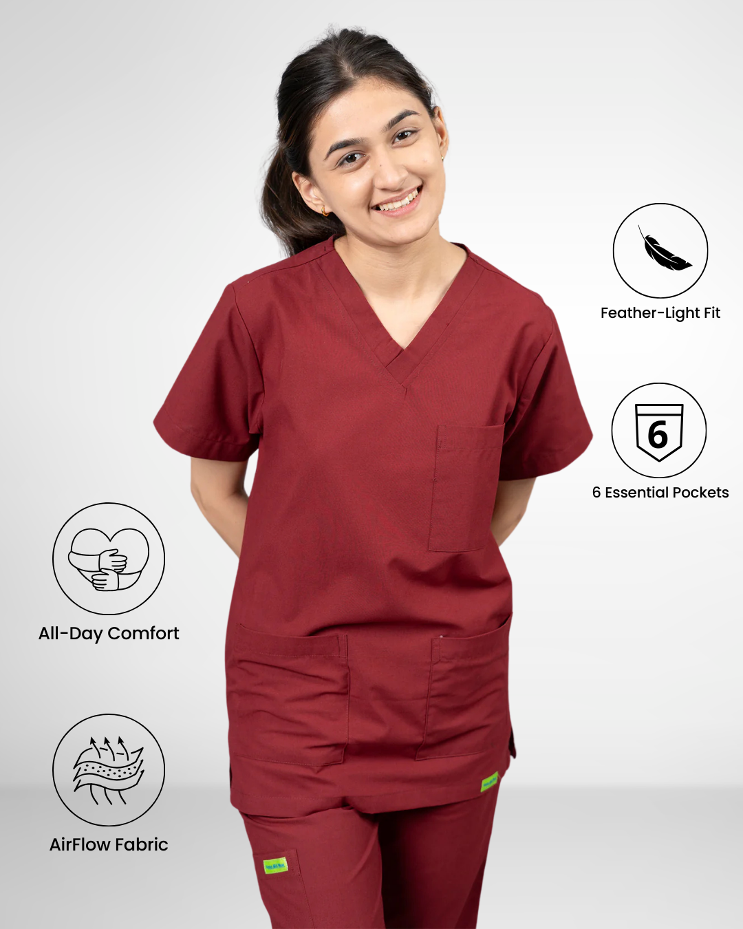 Vastramedwear Basic Medical Scrub Suit for Doctors Women Maroon