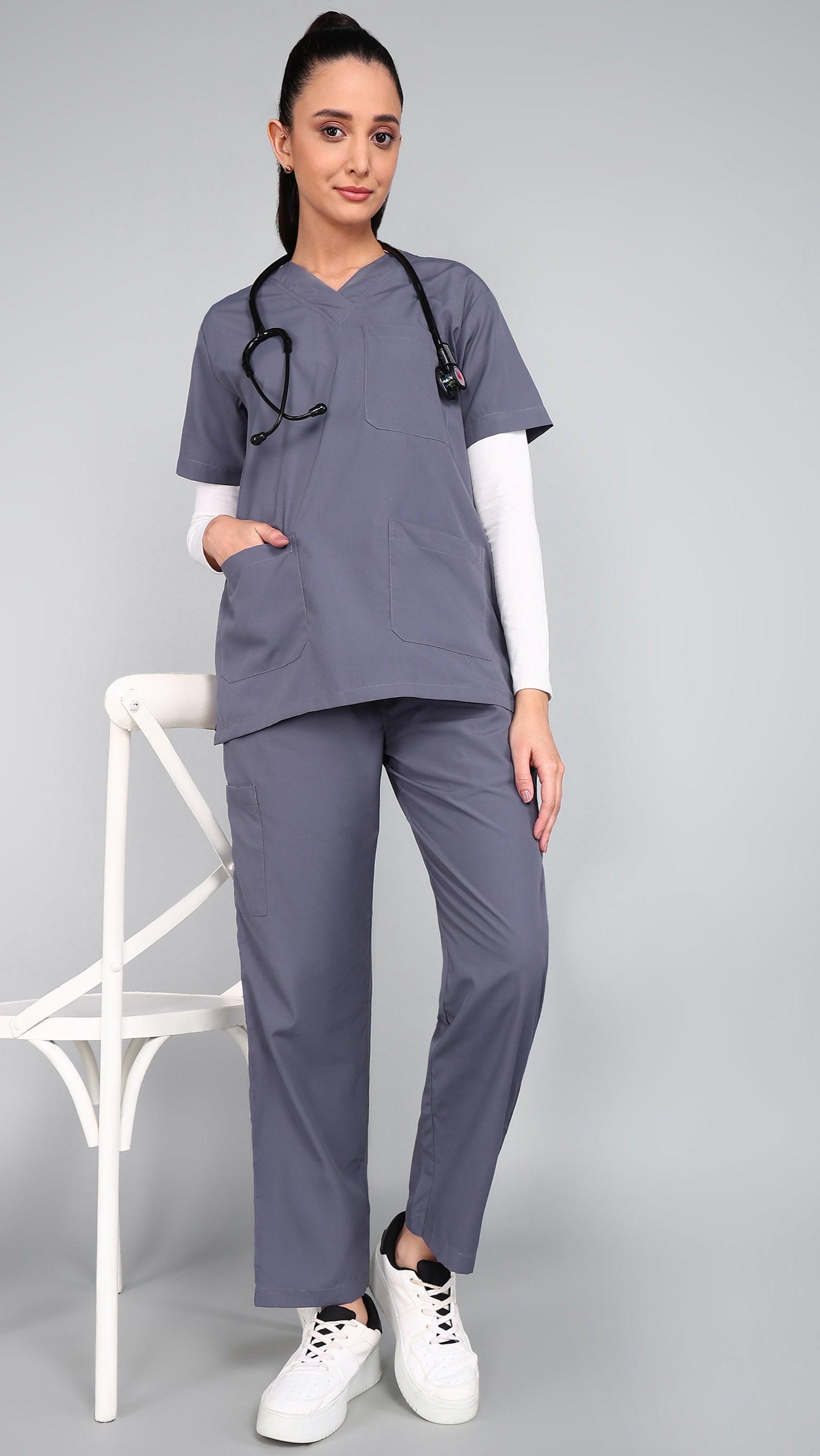 VastraMedwear Grey Scrub Suit for Women Doctors Medical Scrubs for Women Men