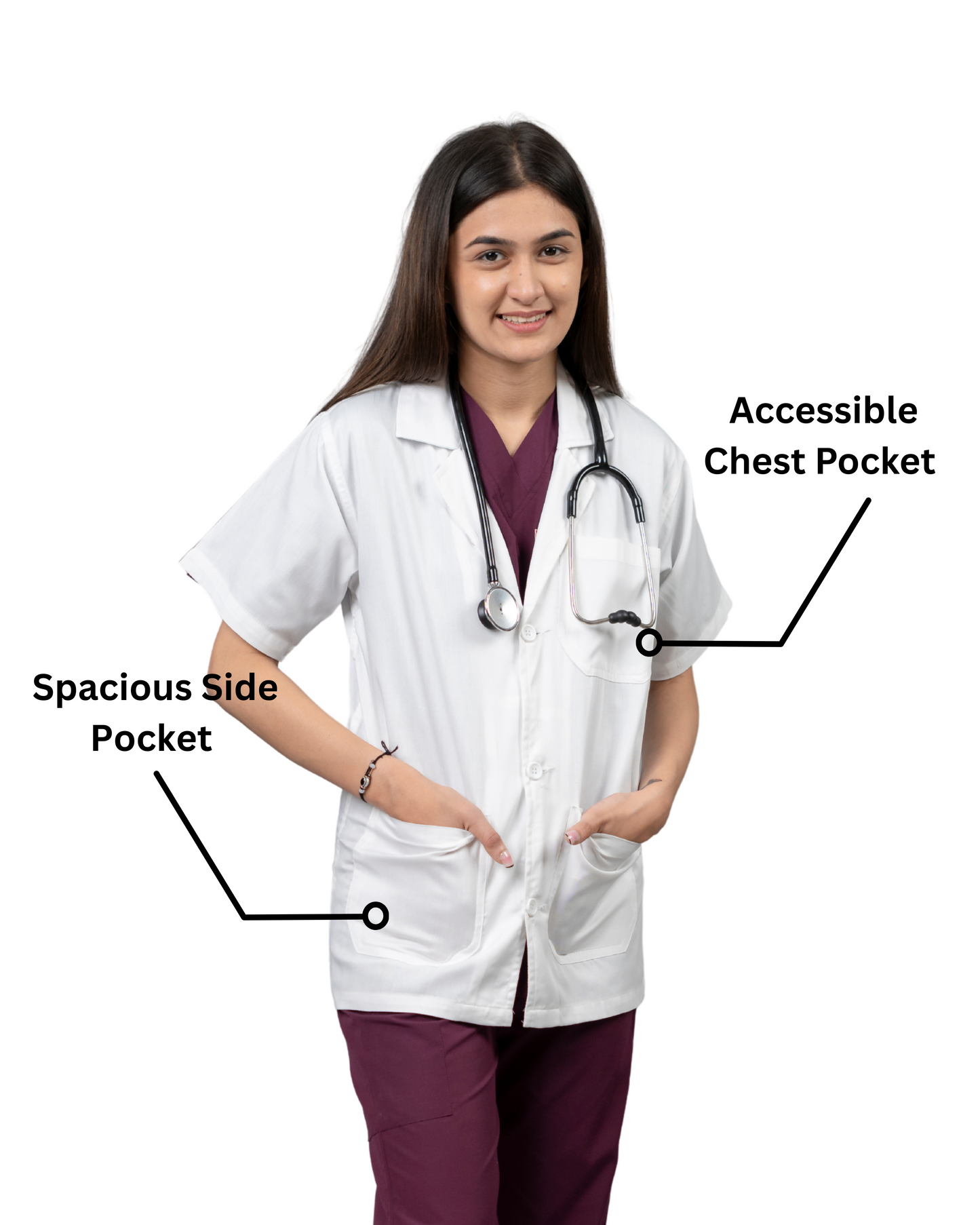 VastraMedwear Half Sleeves Lab Coat/Apron for Chemistry Lab and Medical Students Women