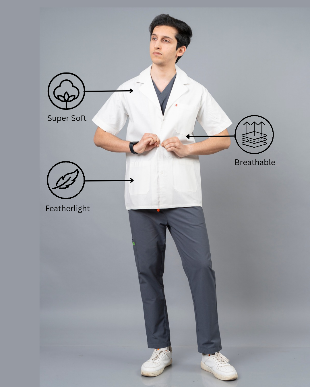 VastraMedwear Half Sleeves Lab Coat/ Apron for Chemistry Lab and Medical Students Men