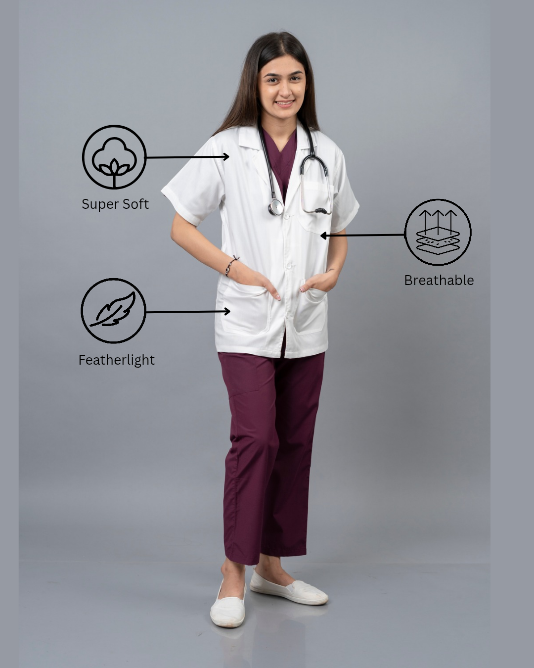 VastraMedwear Half Sleeves Lab Coat/Apron for Chemistry Lab and Medical Students Women