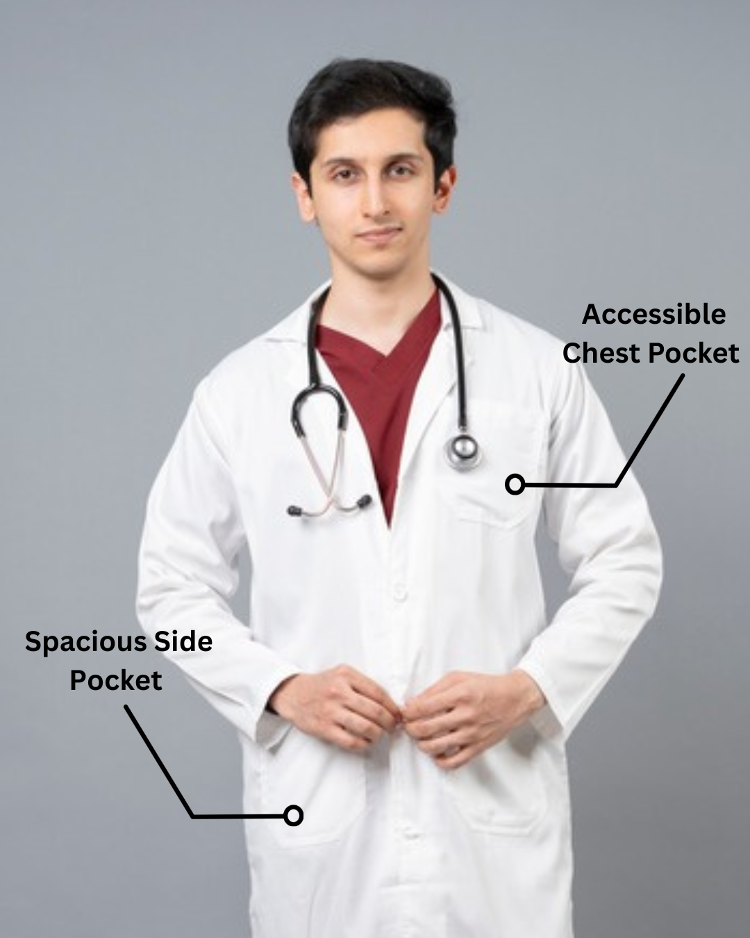 VastraMedwear Full Sleeves Knee length Lab Coat/ Apron for Chemistry Lab and Medical Students Men