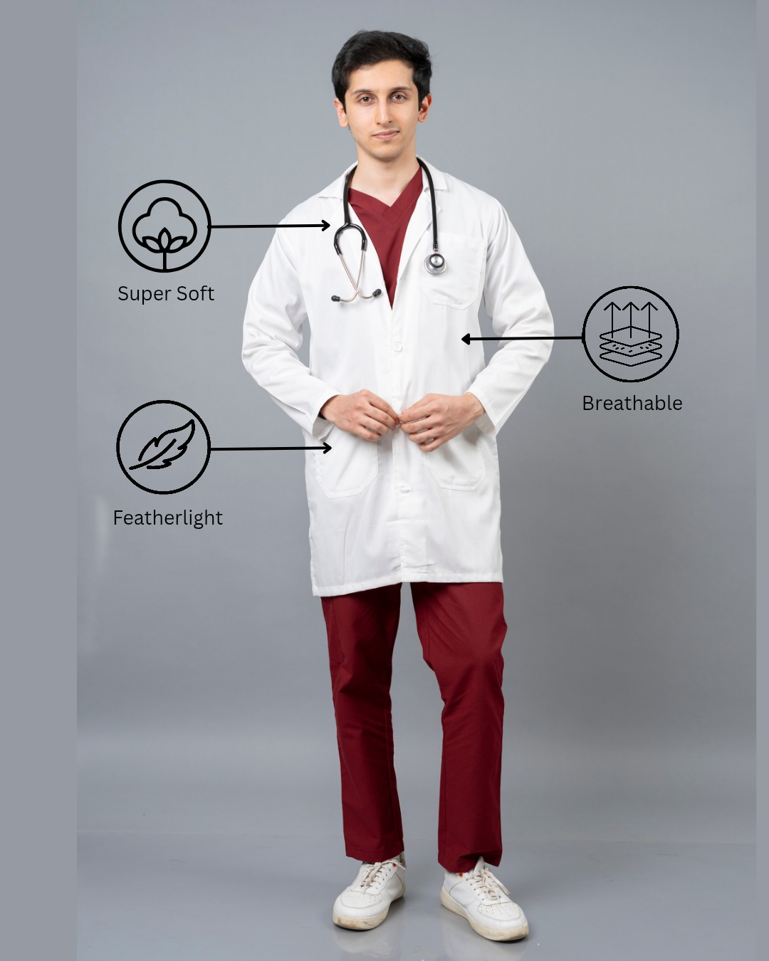 VastraMedwear Full Sleeves Knee length Lab Coat/ Apron for Chemistry Lab and Medical Students Men