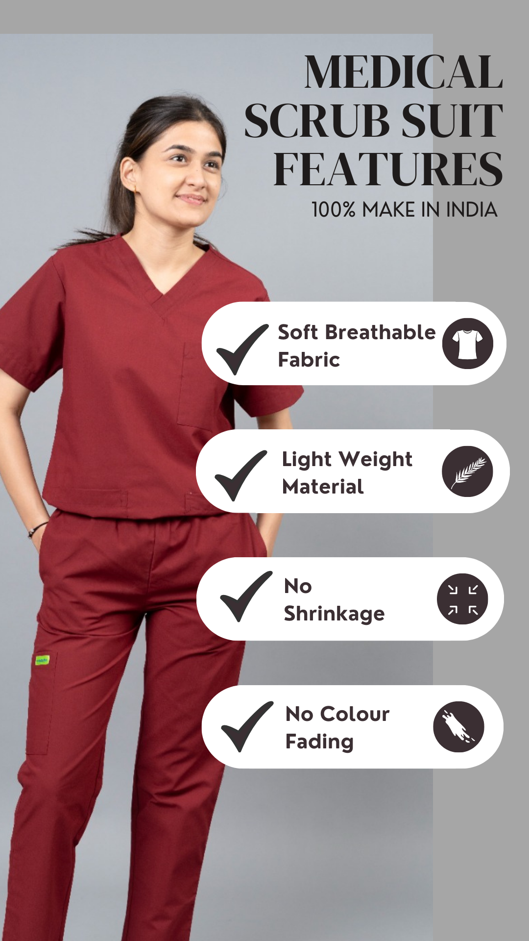 Vastramedwear Medical Scrub Suit for Doctors Women Maroon