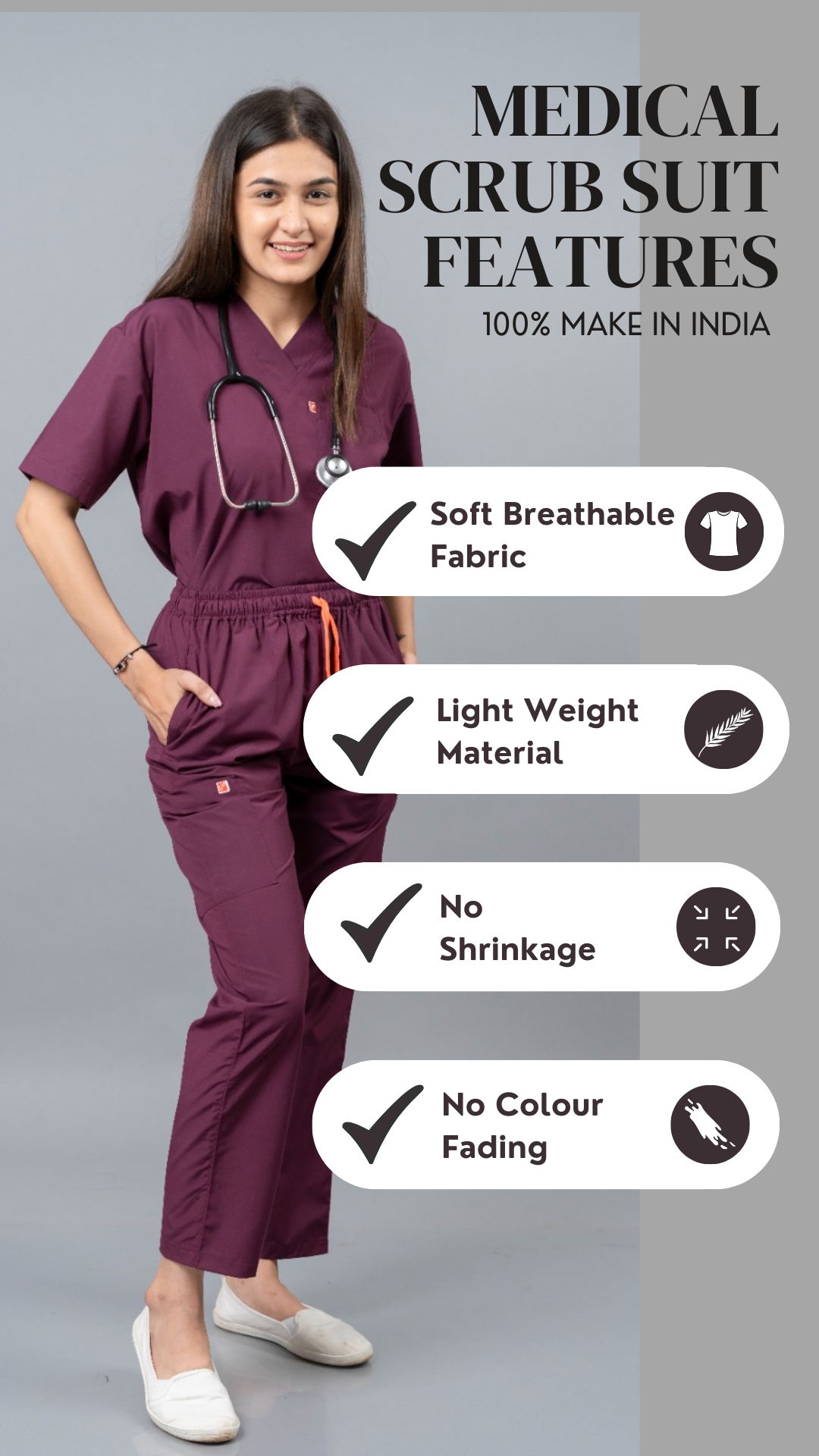 Vastramedwear Womaniya Medical Scrub Suit for Doctors Women Wine