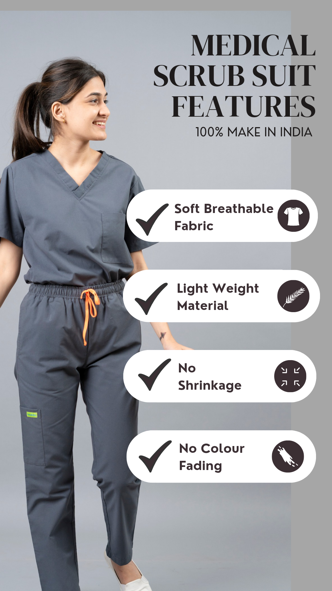 Vastramedwear Medical Scrub Suit for Doctors Women Grey