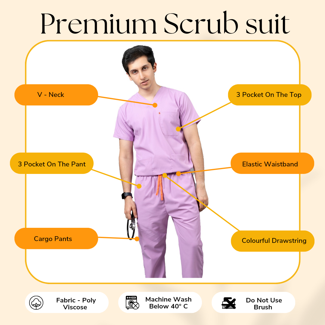 Vastramedwear Medical Scrub Suit for Doctors Men Lavender
