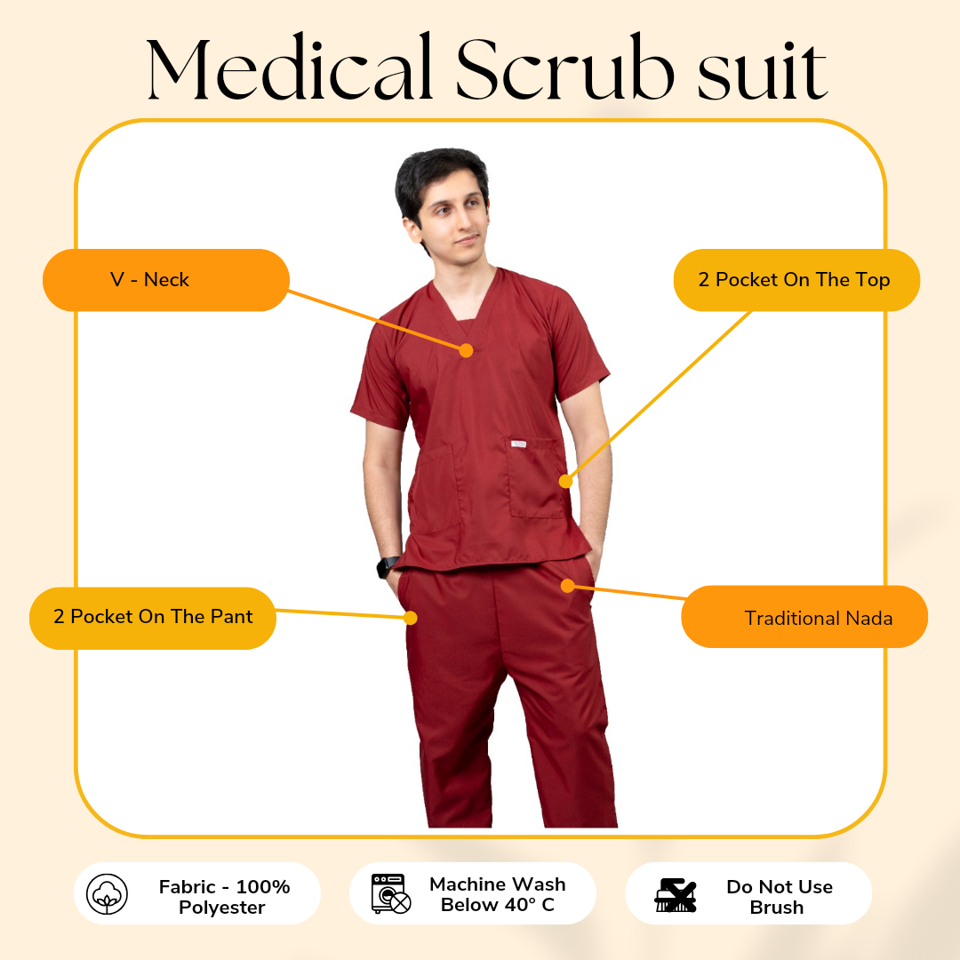 Vastramedwear Basic Medical Scrub Suit for Doctors staff Mens Maroon