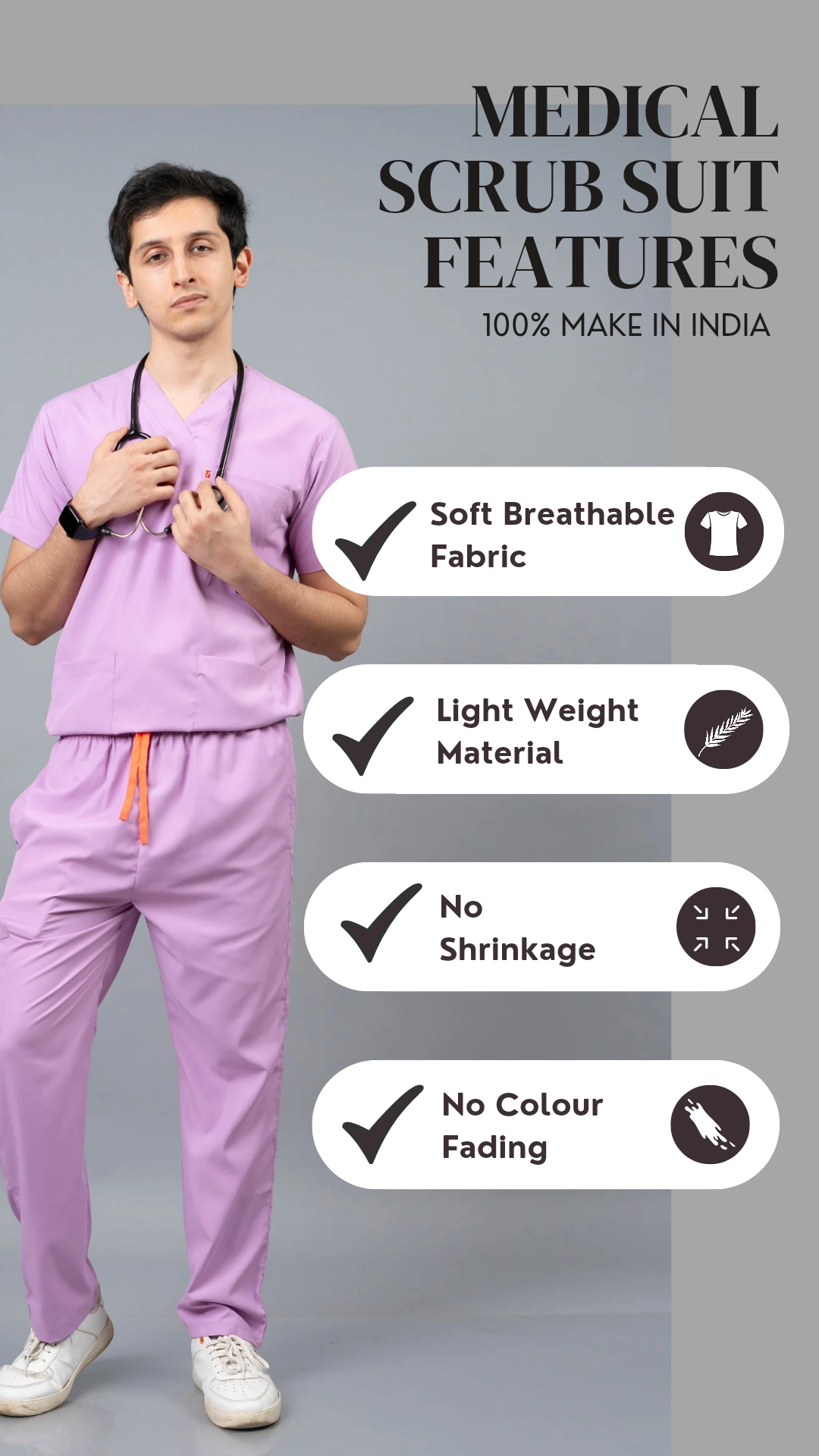Vastramedwear Medical Scrub Suit for Doctors Men Lavender