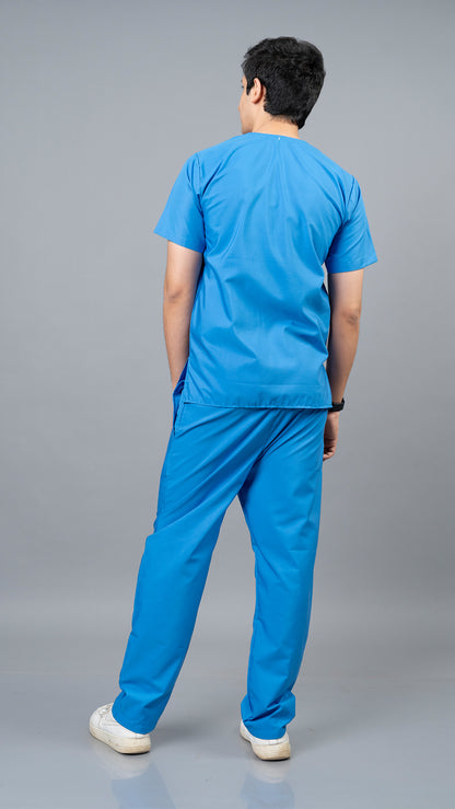 Vastramedwear Basic Medical Scrub Suit for Doctors and Staff Men Sky Blue