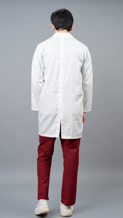 VastraMedwear Full Sleeves Knee length Lab Coat/ Apron for Chemistry Lab and Medical Students Men