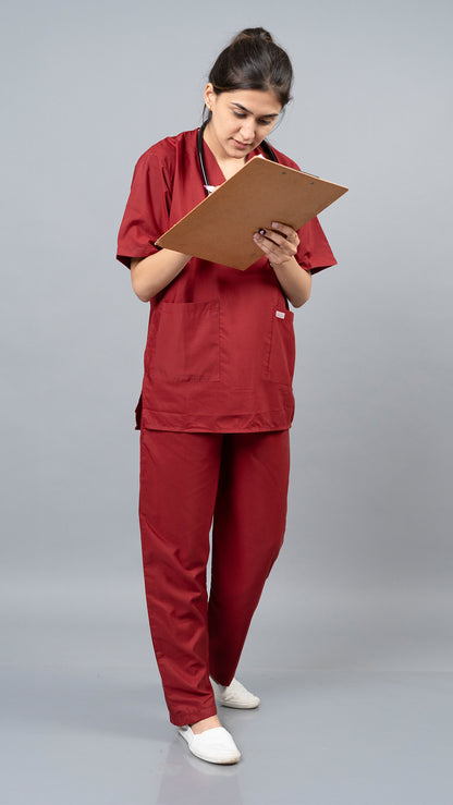 Vastramedwear Basic Medical Scrub Suit for Doctors Women  Maroon