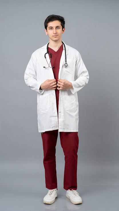 VastraMedwear Full Sleeves Knee length Lab Coat/ Apron for Chemistry Lab and Medical Students Men