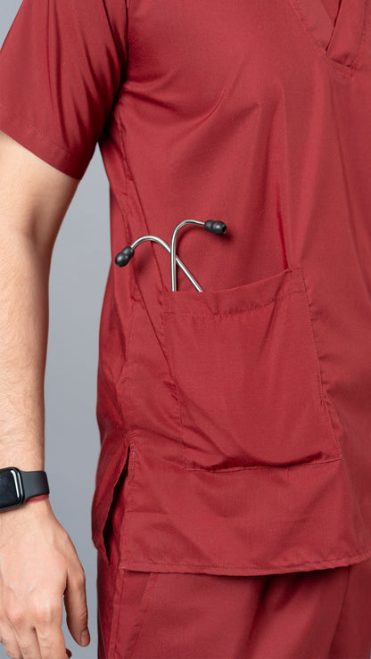 Vastramedwear Basic Medical Scrub Suit for Doctors staff Mens Maroon