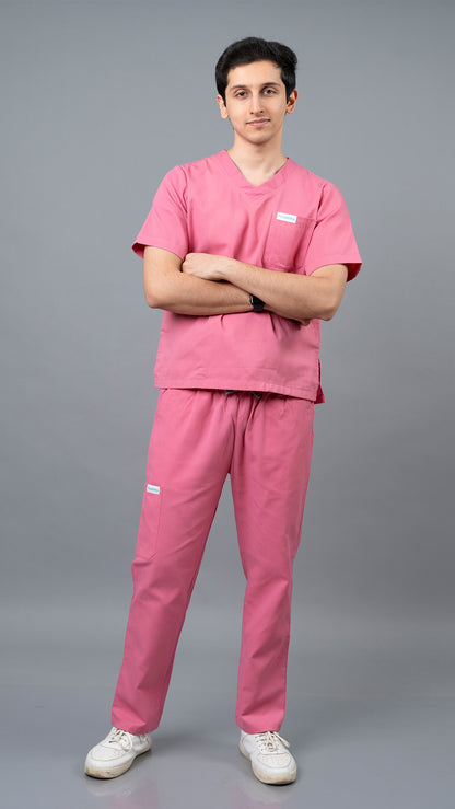 Vastramedwear Medical Scrub Suit for Doctors Men Pink