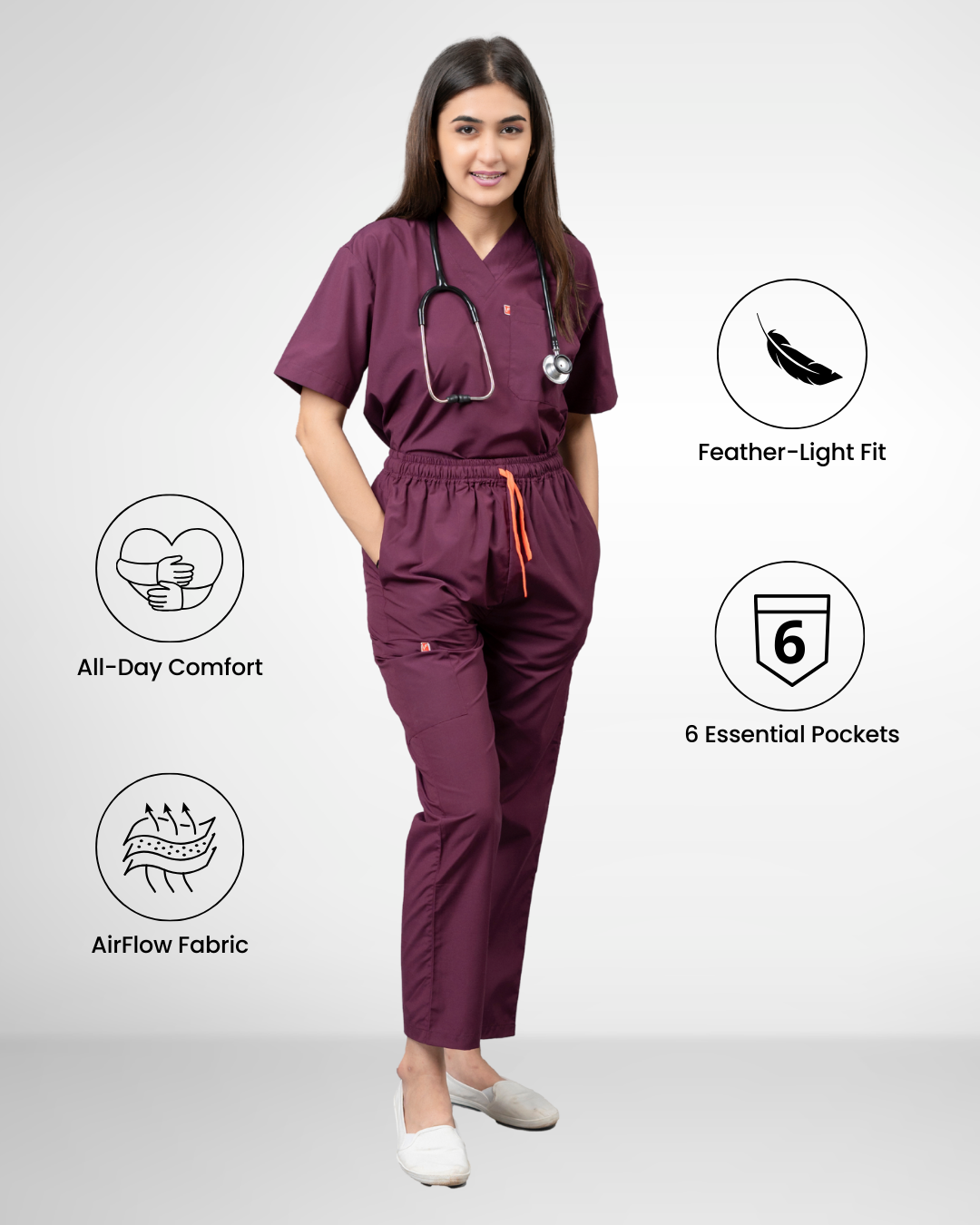 Vastramedwear Womaniya Medical Scrub Suit for Doctors Women Wine