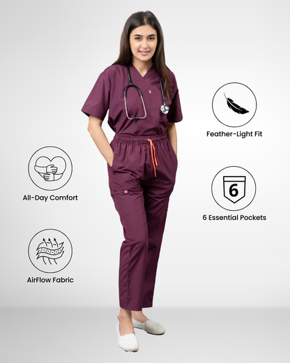 Vastramedwear Womaniya Medical Scrub Suit for Doctors Women Wine
