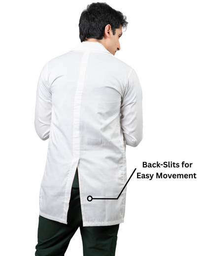 VastraMedwear Full Sleeves Knee length Lab Coat/ Apron for Chemistry Lab and Medical Students Men