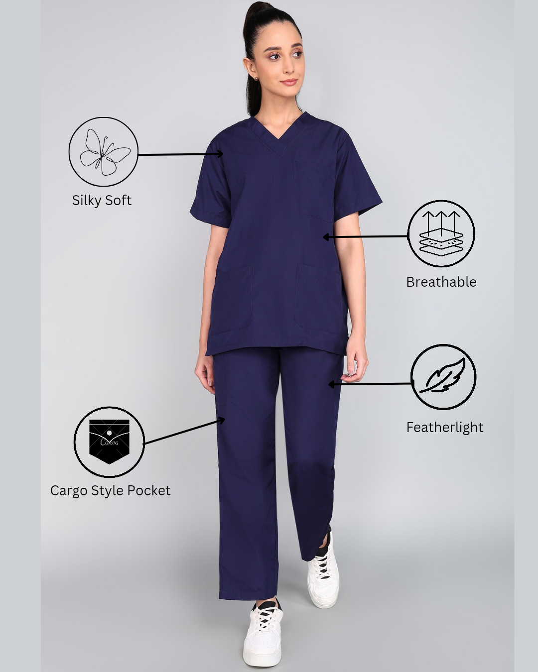 Vastramedwear Medical Scrub Suit for Doctors Women Grey
