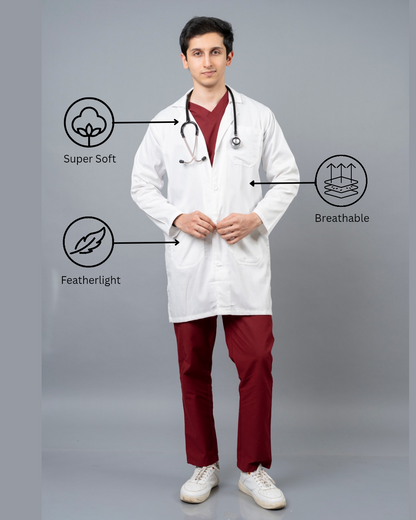 VastraMedwear Full Sleeves Knee length Lab Coat/ Apron for Chemistry Lab and Medical Students Men