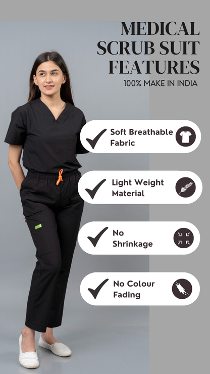 Vastramedwear Medical Scrub Suit for Doctors Women Black