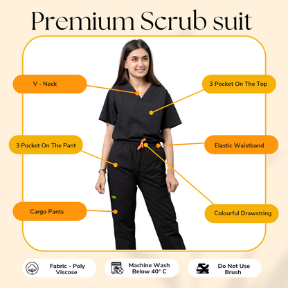Vastramedwear Medical Scrub Suit for Doctors Women Black