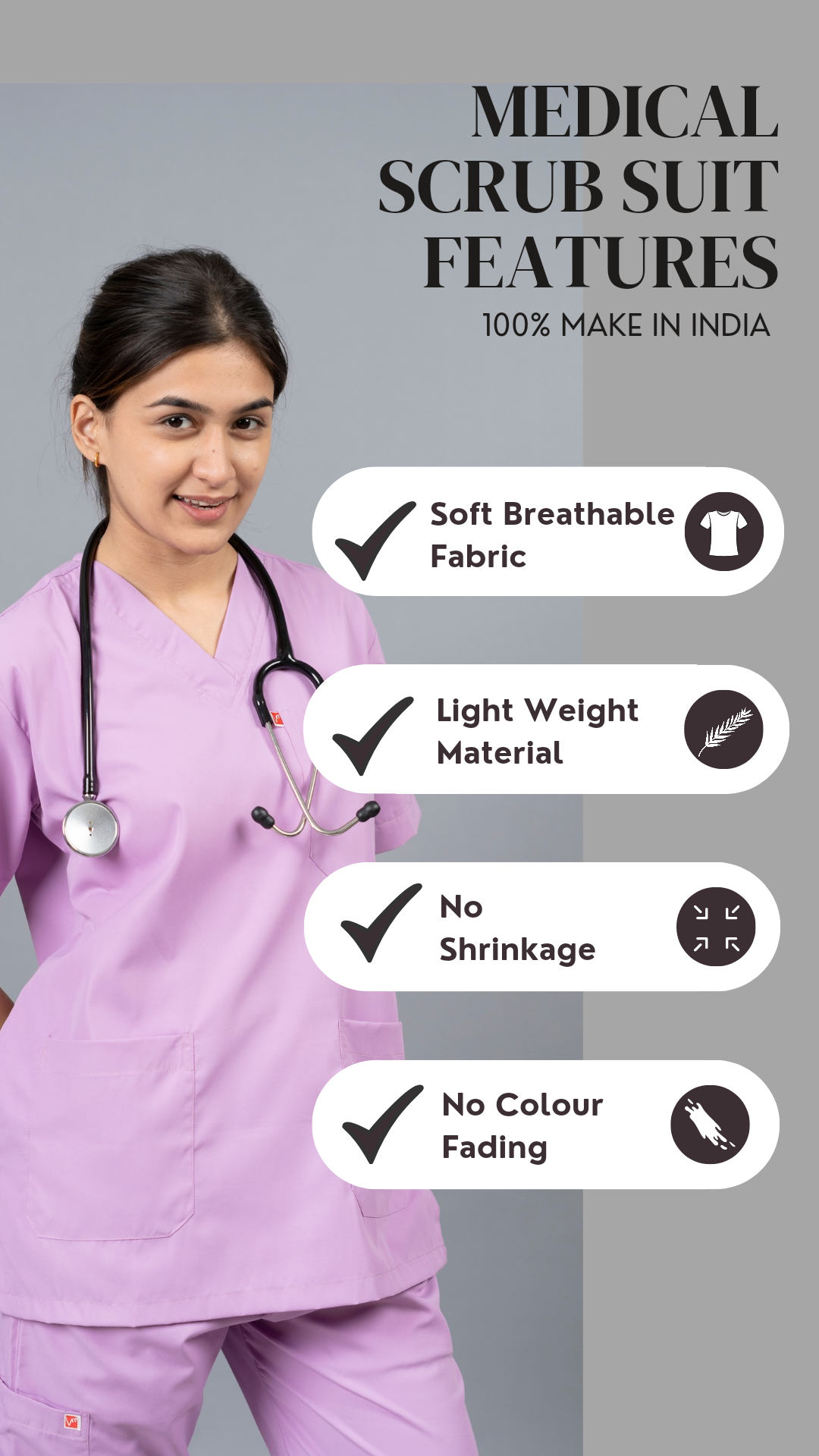 Vastramedwear’s Lavender Women's V Neck Scrub Suit