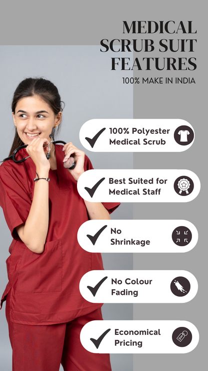 Vastramedwear Basic Medical Scrub Suit for Doctors Women  Maroon