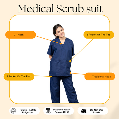 Vastramedwear Basic Medical Scrub Suit for Doctors Women  Navy Blue