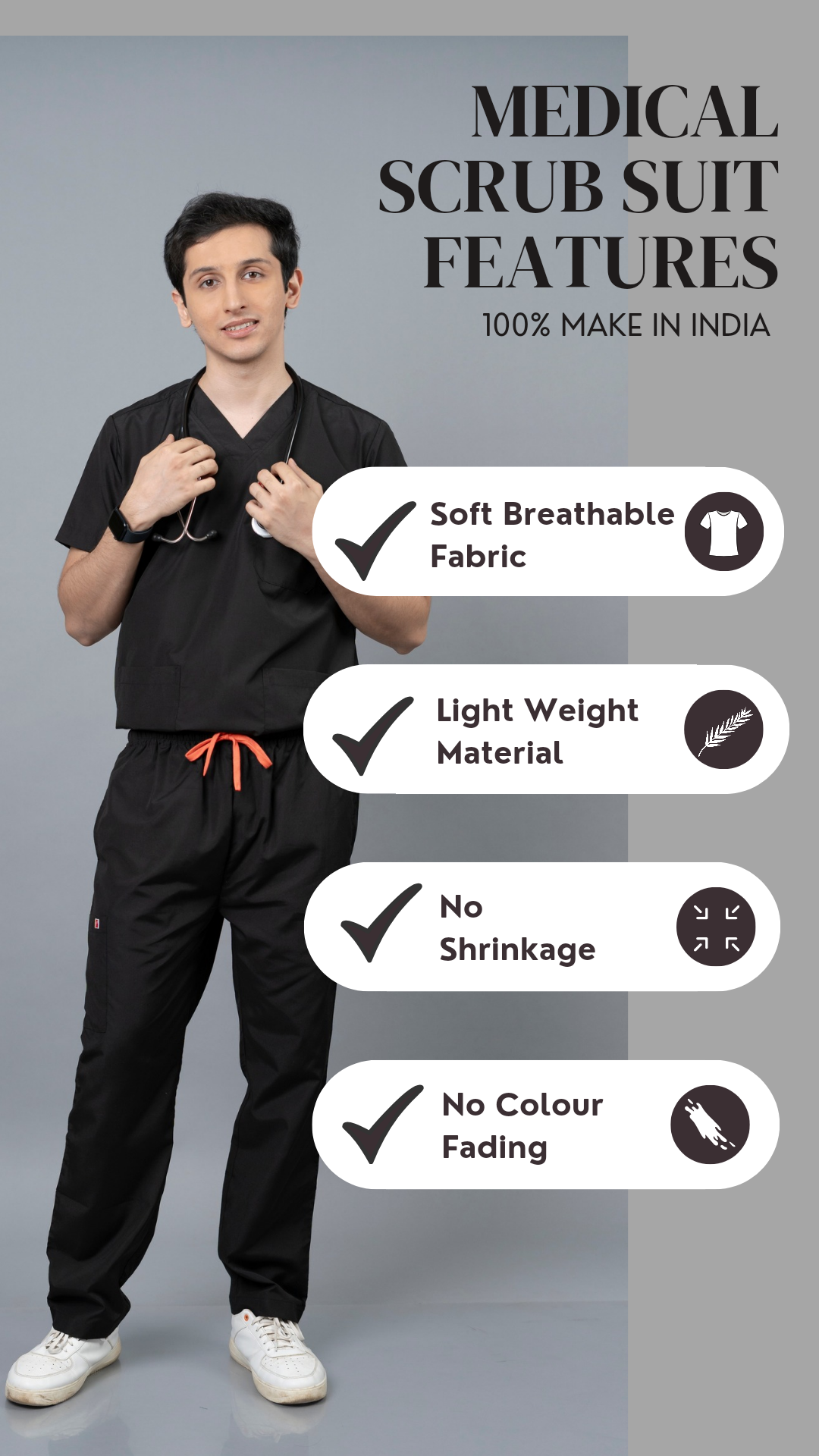 Vastramedwear Medical Scrub Suit for Doctors Men Black