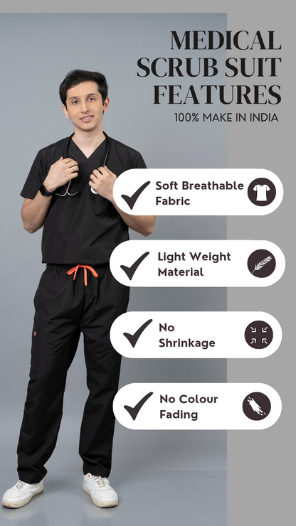 Vastramedwear Medical Scrub Suit for Doctors Men Black