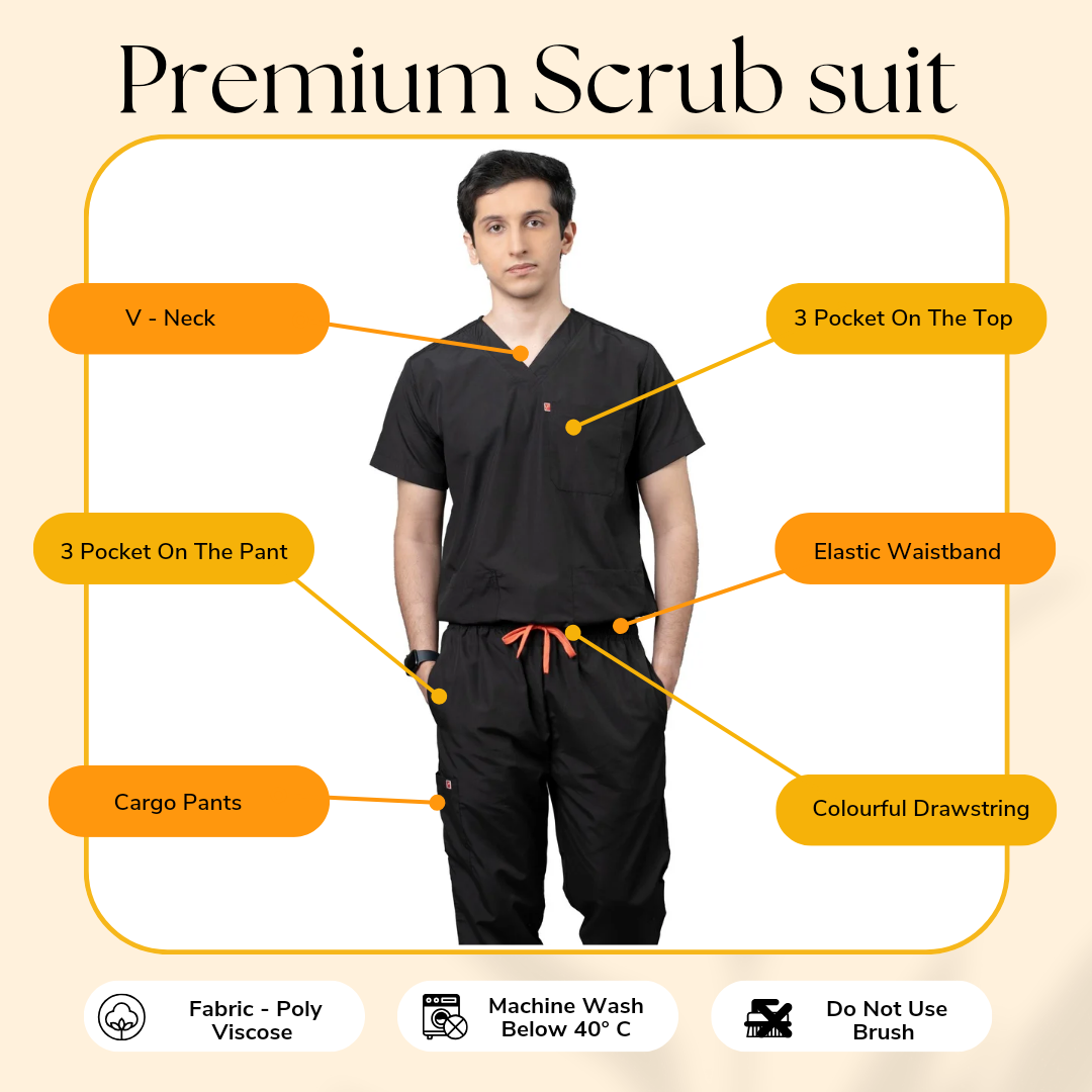 Vastramedwear Medical Scrub Suit for Doctors Men Black