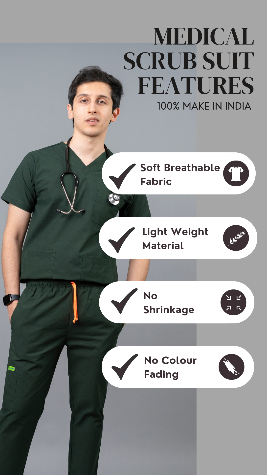 Vastramedwear Medical Scrub Suit for Doctors Men Green