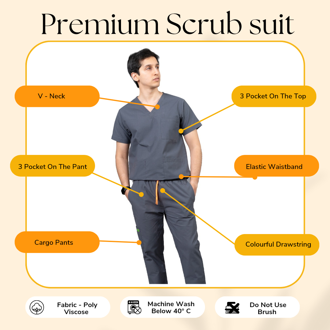 Vastramedwear Medical Scrub Suit for Doctors Men Grey