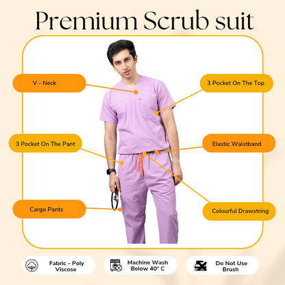 Vastramedwear Medical Scrub Suit for Doctors Men Lavender