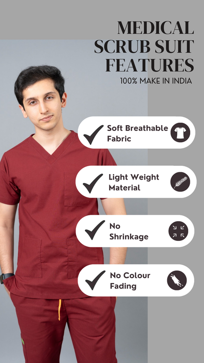Vastramedwear Medical Scrub Suit for Doctors Men Maroon