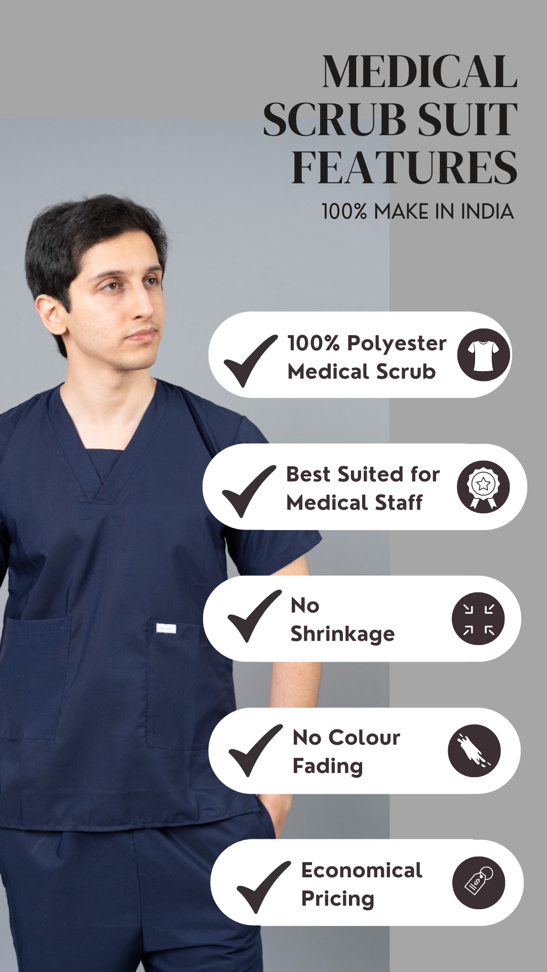 Vastramedwear Basic Medical Scrub Suit for Doctors & Staff Men - Blue