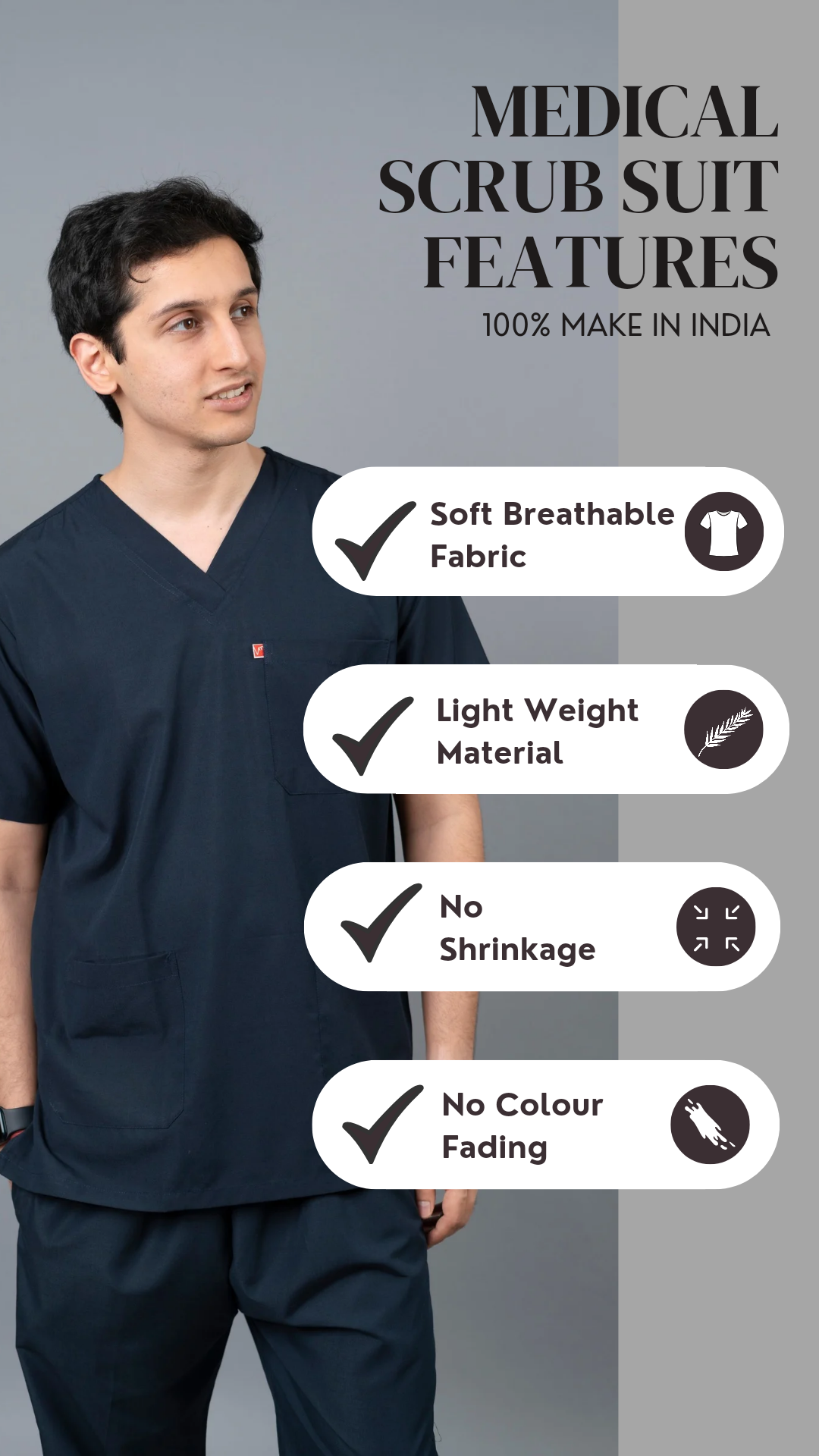 Vastramedwear  Premium Medical Scrub Suit for Doctors Men Navy Blue