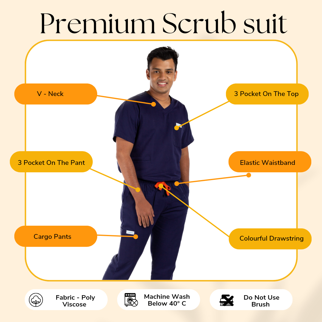 Vastramedwear  Premium Medical Scrub Suit for Doctors Men Navy Blue