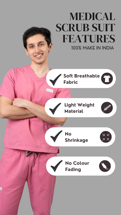 Vastramedwear Medical Scrub Suit for Doctors Men Pink