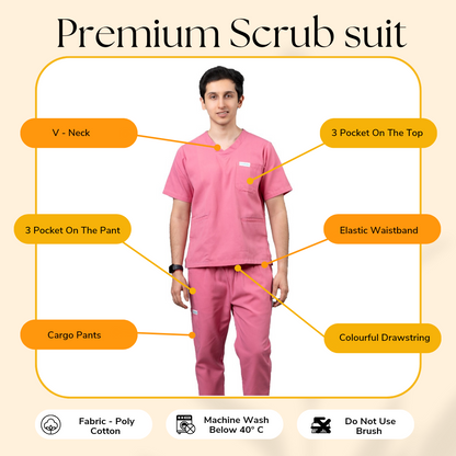 Vastramedwear Medical Scrub Suit for Doctors Men Pink