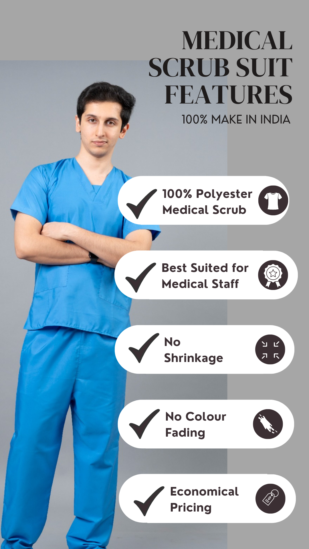 Vastramedwear Basic Medical Scrub Suit for Doctors and Staff Men Sky Blue